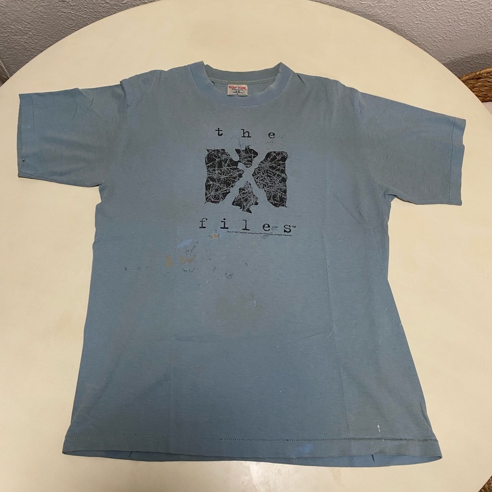 Vintage 1995's The X Files Movie Series Promo Shirt Blue Mulder Scully Distress